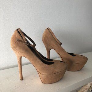 Sam Edelman Black T-strap Platform Leather Stiletto Heel  Pumps 5.5 Nivan beige